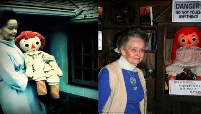 Lorraine Warren com a Annabelle original