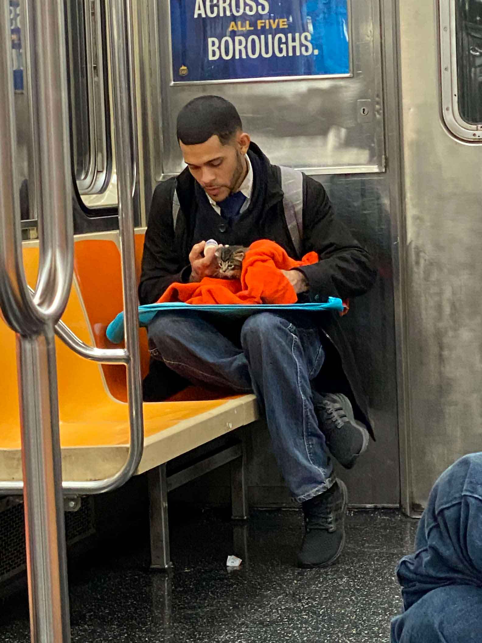 Homem-flagrado-amamentando-gatinho-no-metrô